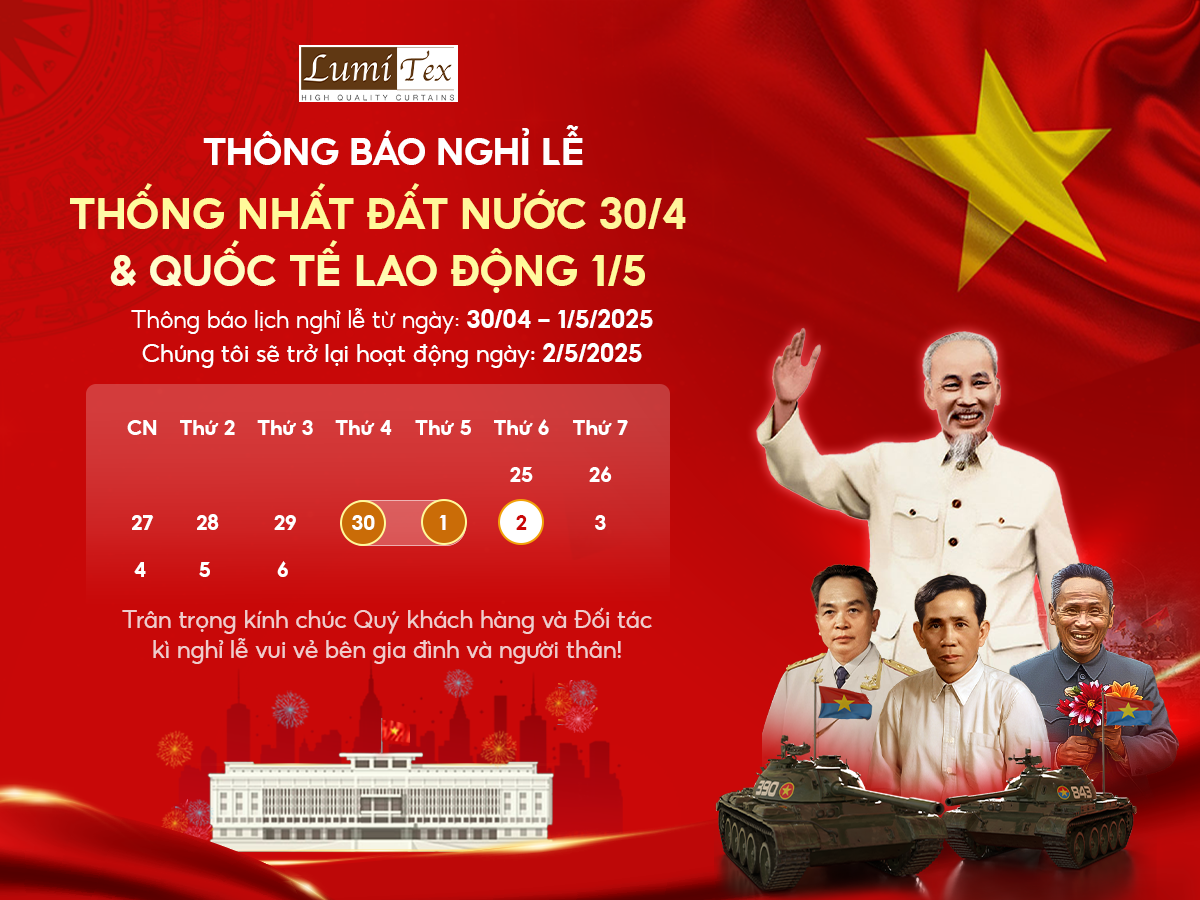 Thông Báo Nghỉ Lễ 30/4 & 1/5 - Kỷ Niệm 50 Năm Ngày Giải Phóng Miền Nam