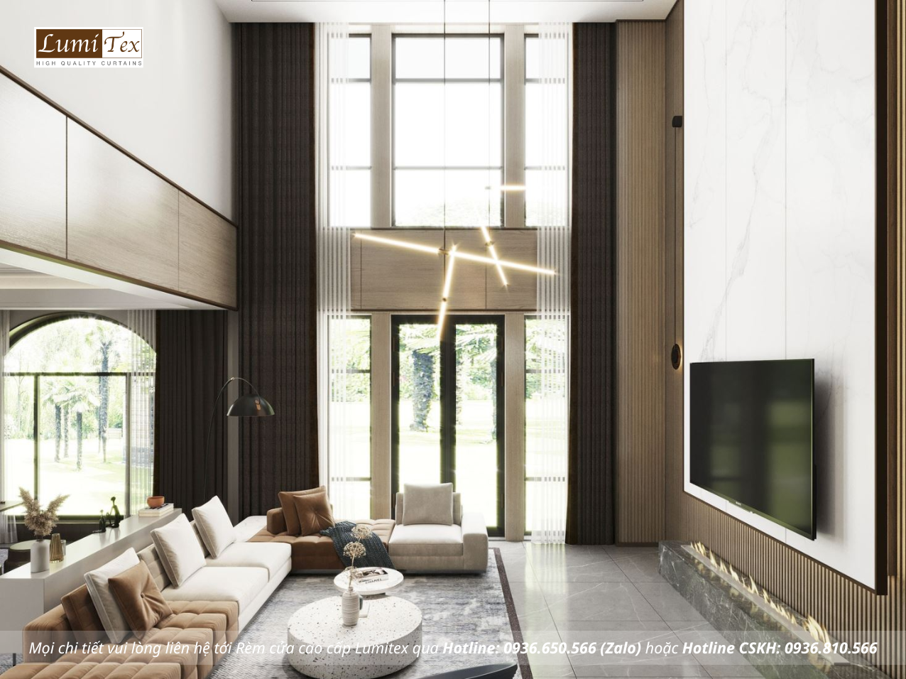 Kinh nghiệm chọn rèm phòng khách trần cao để không gian cân đối hơn