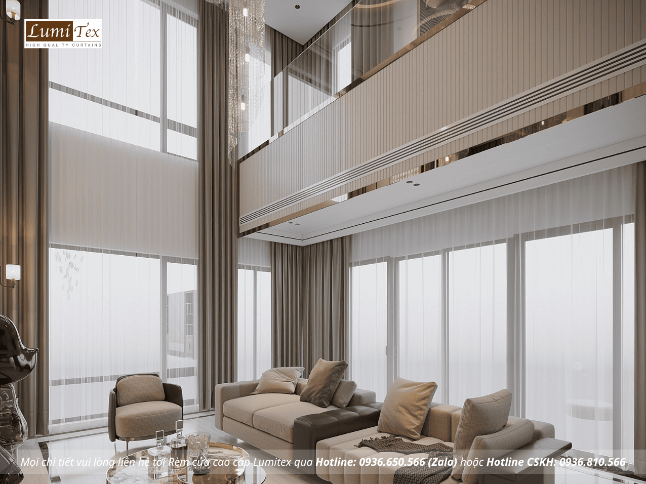 Kinh nghiệm chọn rèm phòng khách trần cao để không gian cân đối hơn