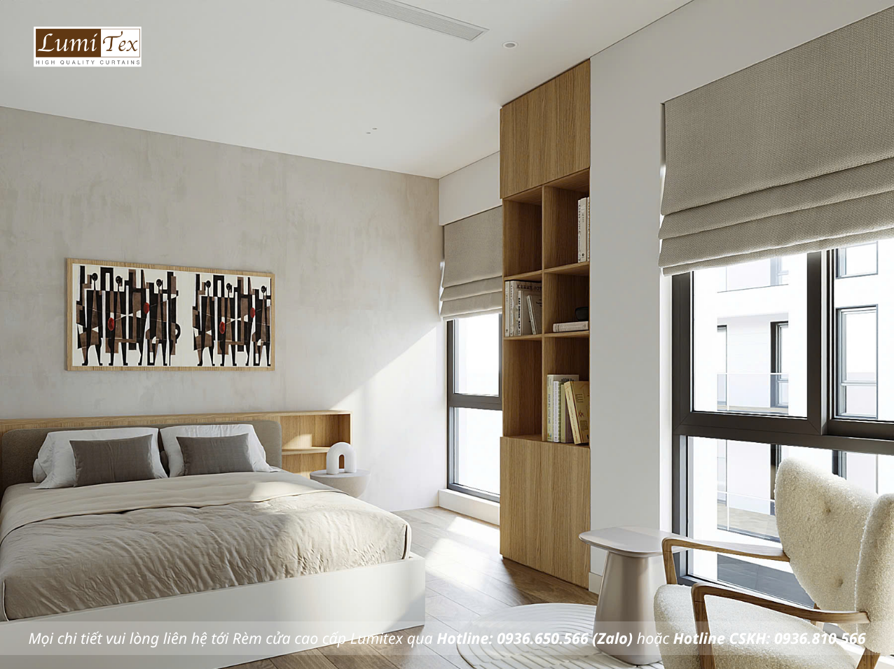 Rèm chống nắng phòng ngủ chung cư Gem Park Hải Phòng giúp cản sáng tốt