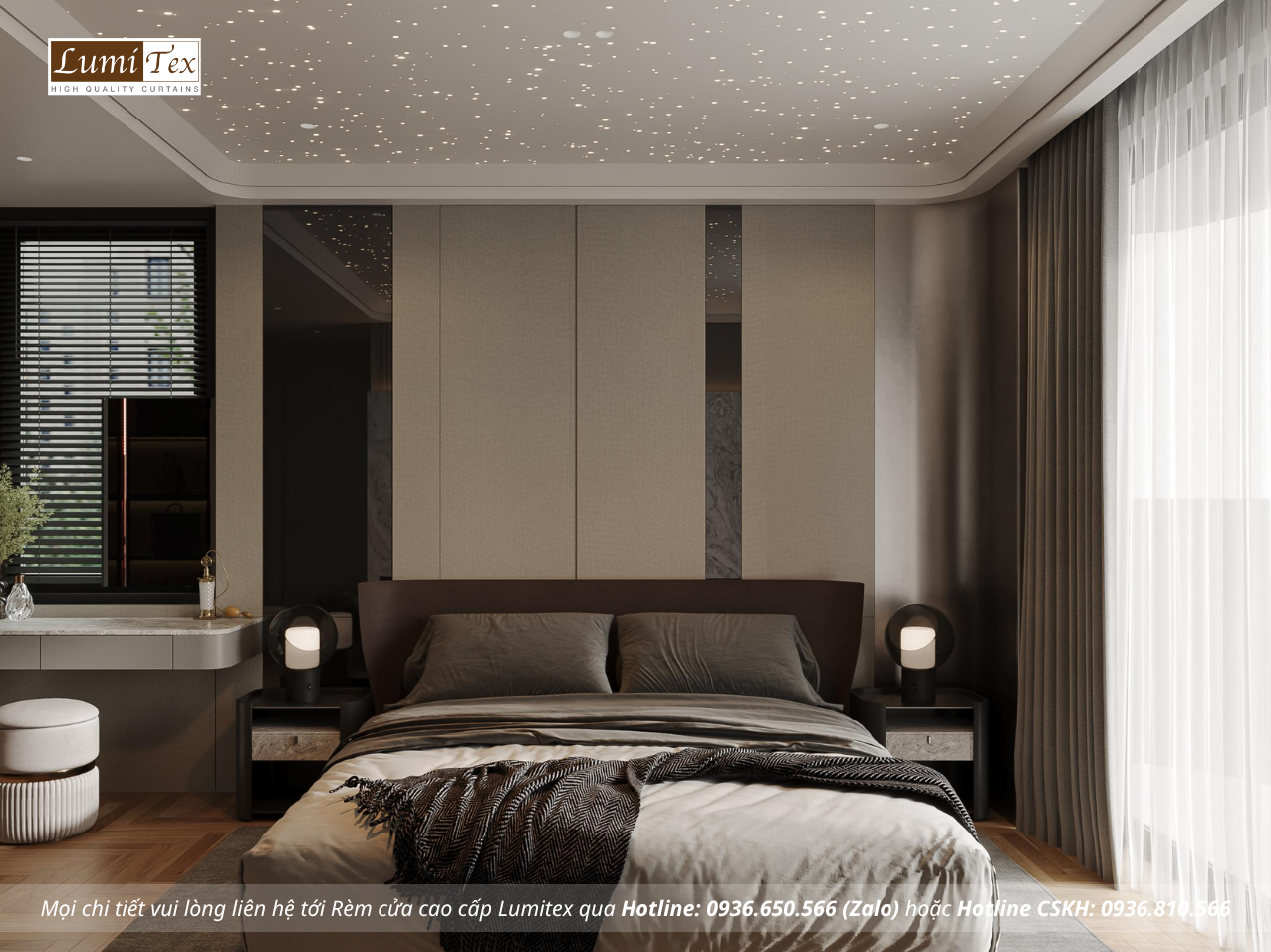 Rèm chống nắng phòng ngủ chung cư Gem Park Hải Phòng giúp cản sáng tốt