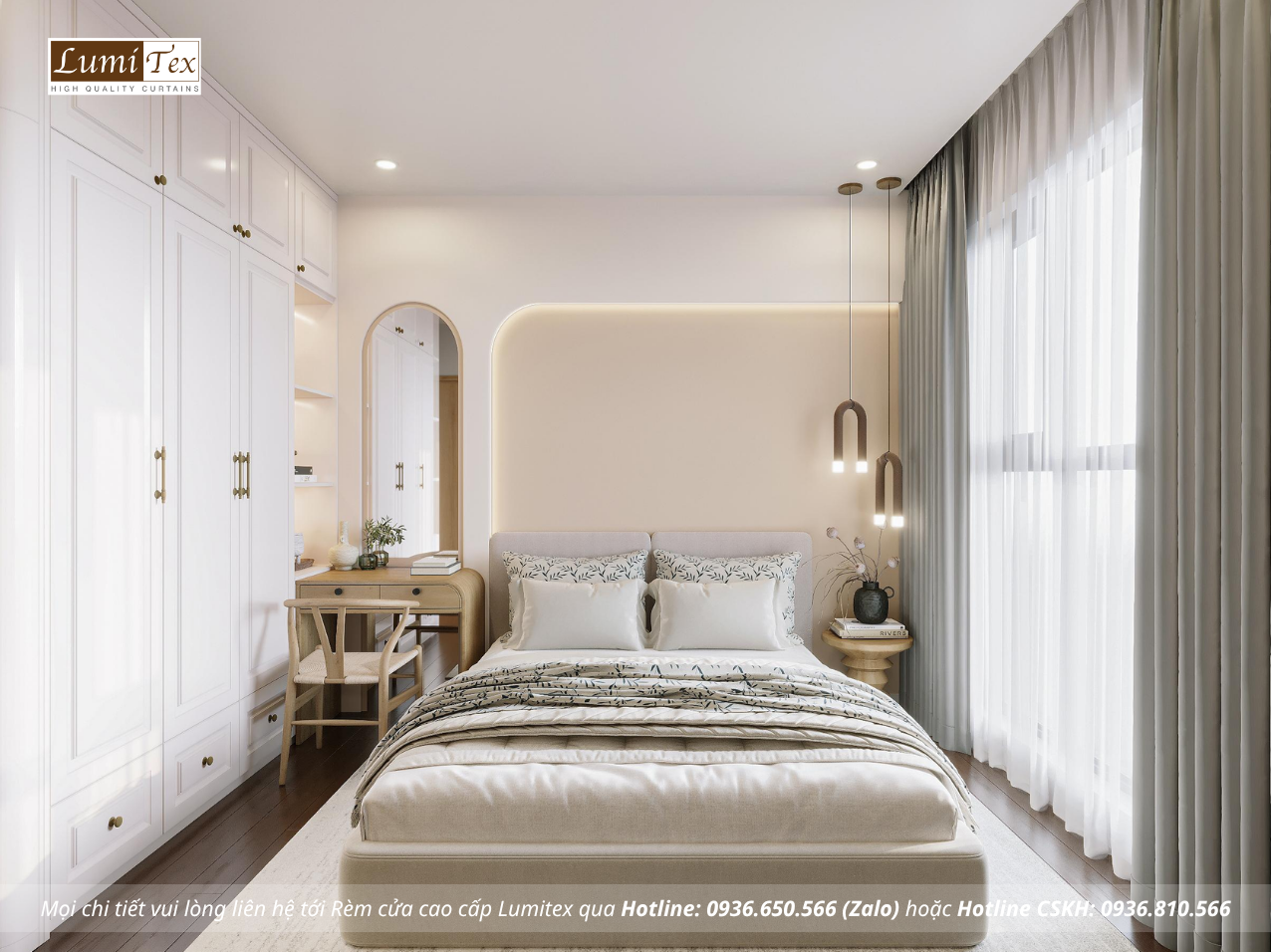 Rèm chống nắng phòng ngủ chung cư Gem Park Hải Phòng giúp cản sáng tốt