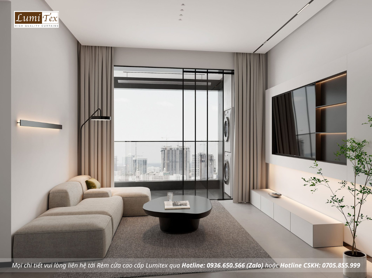 Rèm cửa chống nắng cản sáng cho căn hộ chung cư cao cấp