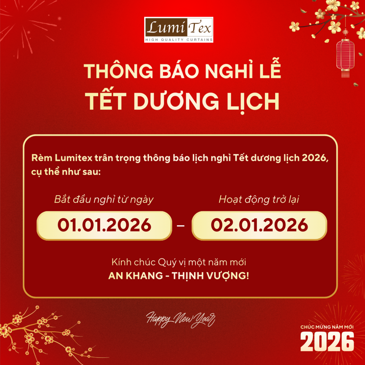 thông báo nghỉ tết dương lịch 2026