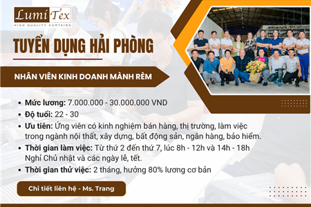 TUYỂN DỤNG NHÂN VIÊN KINH DOANH MÀNH RÈM HẢI PHÒNG 2025